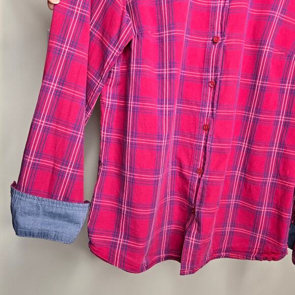 Tommy Hilfiger Pink Plaid Collared Long Roll-Tab Sleeves Button Front Size M - Picture 4 of 10
